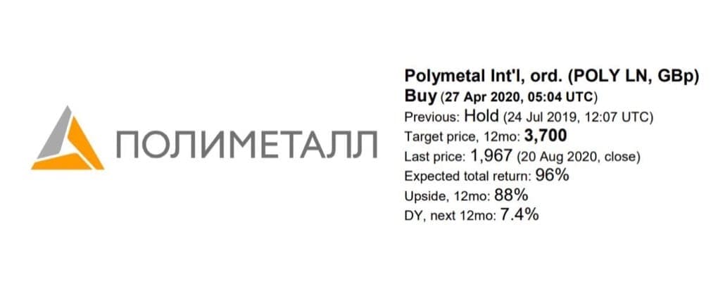ВТБ предлагают покупать Полиметалл. Виджет и параметры инвестиционной идеи.